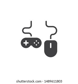 Computer mouse and game controller vector icon. filled flat sign for mobile concept and web design. Joystick and mice glyph icon. Gaming symbol, logo illustration. Vector graphics