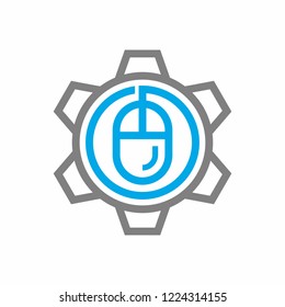 Computer Mouse and Gear Icon Logo Design Vector