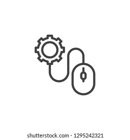 Computer Mouse and Gear line icon. linear style sign for mobile concept and web design. Mouse click settings outline vector icon. Symbol, logo illustration. Vector graphics