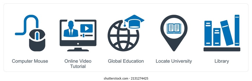 Computer Mouse And Global Education Icon Concept