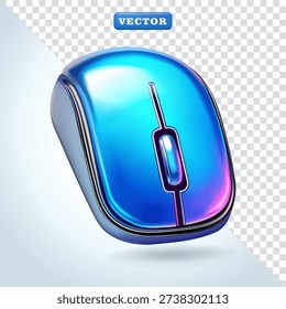 Computer mouse. Glossy color, 3D vector, with blue and purple glass material