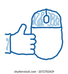computer mouse and hand gesture good sketch icon vector. Hand drawn blue doodle line art computer mouse and hand gesture good sign. isolated symbol illustration