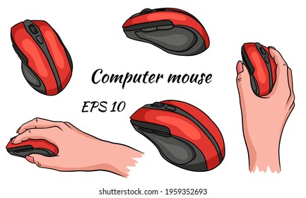 Computer mouse. Mouse in hand. A tool for managing your computer. Vector illustration isolated. For design and decoration.
