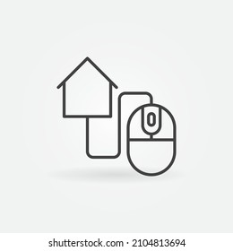 Computer Mouse with House vector thin line concept icon or design element