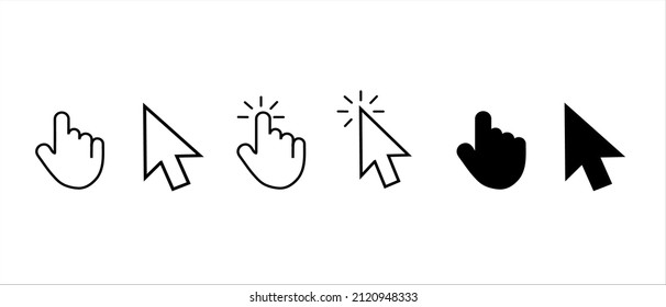 Computer Mouse Hyperlink Click To Continue Arrow And Hand Set Logo Collection Vector Black And White