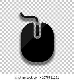 computer mouse icon. Black glass icon with soft shadow on transparent background