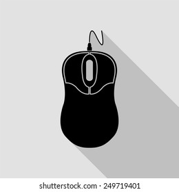 computer mouse icon - black illustration with long shadow