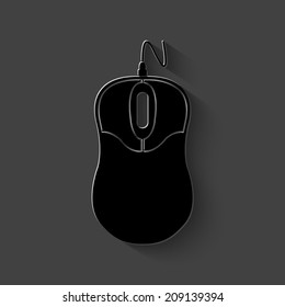Computer mouse icon - black vector illustration with shadow on dark background