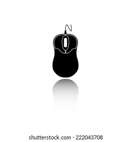 Computer mouse icon - black vector illustration with reflection