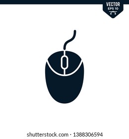 Computer mouse icon collection in glyph style, solid color vector