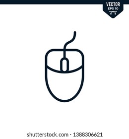 Computer mouse icon collection in outlined or line art style, editable stroke vector