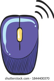 Computer mouse icon in color drawing. Wireless Bluetooth connection