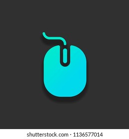 computer mouse icon. Colorful logo concept with soft shadow on dark background. Icon color of azure ocean