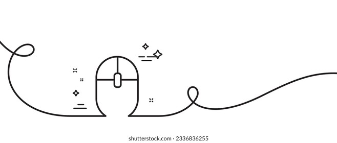 Computer Mouse icon. Continuous one line with curl. Internet surf device sign. PC equipment symbol. Computer Mouse single outline ribbon. Loop curve pattern. Vector