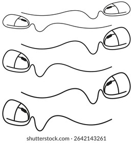 Computer mouse icon. Curved wire symbol. Vector hardware shape. Minimalist black contour.