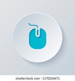 computer mouse icon. Cut circle with gray and blue layers. Paper style