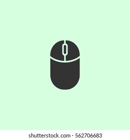 Computer Mouse icon flat. Grey vector symbol on green background