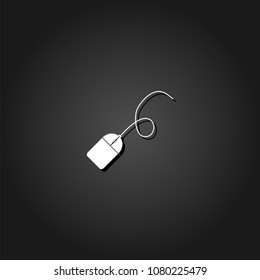 Computer mouse icon flat. Simple White pictogram on black background with shadow. Vector illustration symbol
