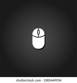 Computer Mouse icon flat. Simple White pictogram on black background with shadow. Vector illustration symbol