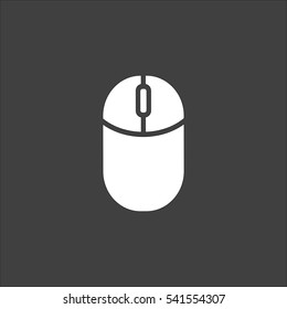 Computer Mouse icon flat. Vector white illustration isolated on black background. Flat symbol