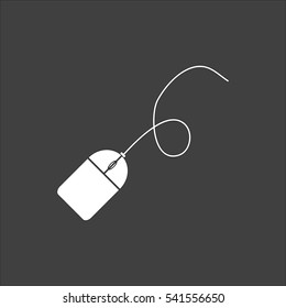 Computer mouse icon flat. Vector white illustration isolated on black background. Flat symbol