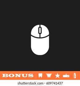 Computer Mouse icon flat. White pictogram on black background. Vector illustration symbol and bonus button tooth, vase, star, mirror, bottle