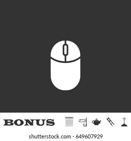 Computer Mouse icon flat. White pictogram on black background. Vector illustration symbol and bonus icons