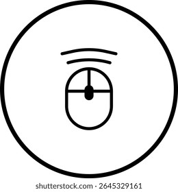Computer Mouse Icon Graphic with Wireless Signal in Circular Frame for Digital Devices