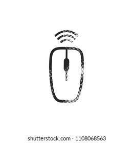 Computer mouse icon in halftone style. Black and white monochrome vector illustration.