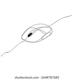 Computer mouse icon line continuous drawing vector. One line Computer mouse device icon vector background. Mouse cursor to PC icon. Continuous outline of a Mouse computer device icon.