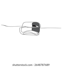 Computer mouse icon line continuous drawing vector. One line Computer mouse device icon vector background. Mouse cursor to PC icon. Continuous outline of a Mouse computer device icon.