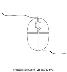 Computer mouse icon line continuous drawing vector. One line Computer mouse device icon vector background. Mouse cursor to PC icon. Continuous outline of a Mouse computer device icon.