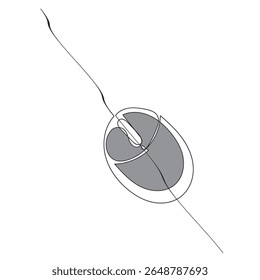 Computer mouse icon line continuous drawing vector. One line Computer mouse device icon vector background. Mouse cursor to PC icon. Continuous outline of a Mouse computer device icon.