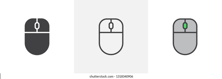 Computer mouse icon. Line, glyph and filled outline colorful version, mice outline and filled vector sign. Symbol, logo illustration. Different style icons set. Pixel perfect vector graphics