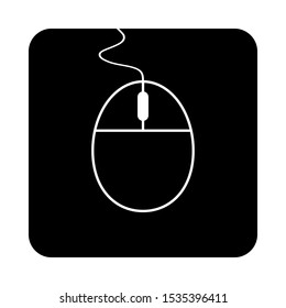 Computer mouse icon on black button. Vector illustration.