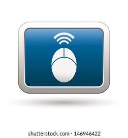 Computer mouse icon on the blue with silver rectangular button. Vector illustration
