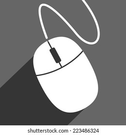 computer mouse icon on grey background with long shadow in flat 