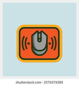 Computer Mouse Icon on Orange Mouse Pad with a Signal Transmission Symbol Illustration