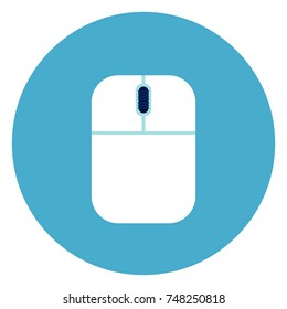 Computer Mouse Icon On Round Blue Background Flat Vector Illustration