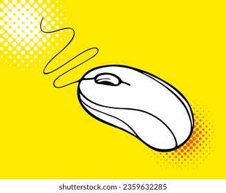 Icono del ratón del ordenador sobre fondo amarillo. Estilo Doodle
