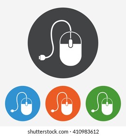 Computer mouse icon. Optical with wheel symbol. Flat circle buttons with signs. Vector