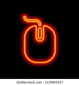 computer mouse icon. Orange neon style on black background. Light icon