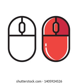 Computer mouse icon outline and full color