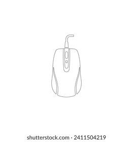Icono del ratón del ordenador en el estilo de contorno aislado en el fondo blanco. Ilustración de la demora del símbolo de la computadora personal. Ratón inalámbrico vectorial de ordenador, línea de arte, eps10.