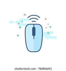 Computer mouse icon in outlined flat color style. Vector illustration.