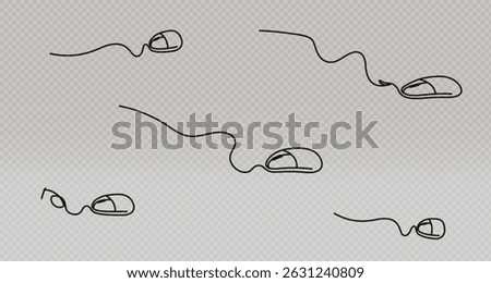 Computer mouse icon, mouse pad royalty free vector icons, wired and wireless computer mouse mockup png digital device template design elements isolated on transparent background.