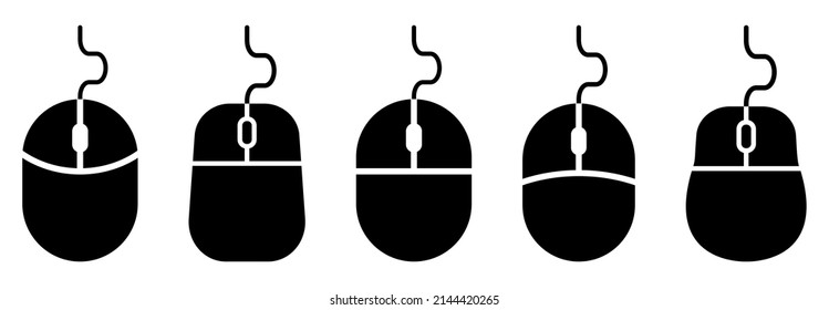 Conjunto de iconos del ratón del equipo. Haga clic en firmar y símbolos. Ilustración del vector aislada en fondo blanco