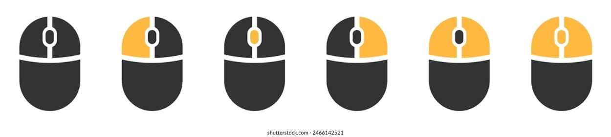 Conjunto de iconos del ratón del ordenador. Pulsando diferentes Botones del ratón. Iconos vectoriales de cursor de PC. Ilustración vectorial