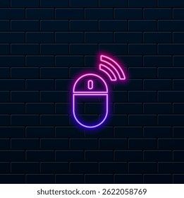 computer mouse icon with sign. neon style. technology related icon. smart device. glyph icon style, solid. editable simple design.