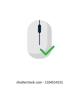 computer mouse icon with thick green check mark symbol. Flat style design. Vector illustration.